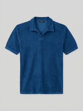Ron Dorff Blue Cotton Terry V-Neck Polo- size M NWT